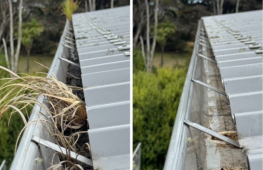 Gutter before and after a SnoWhite clean