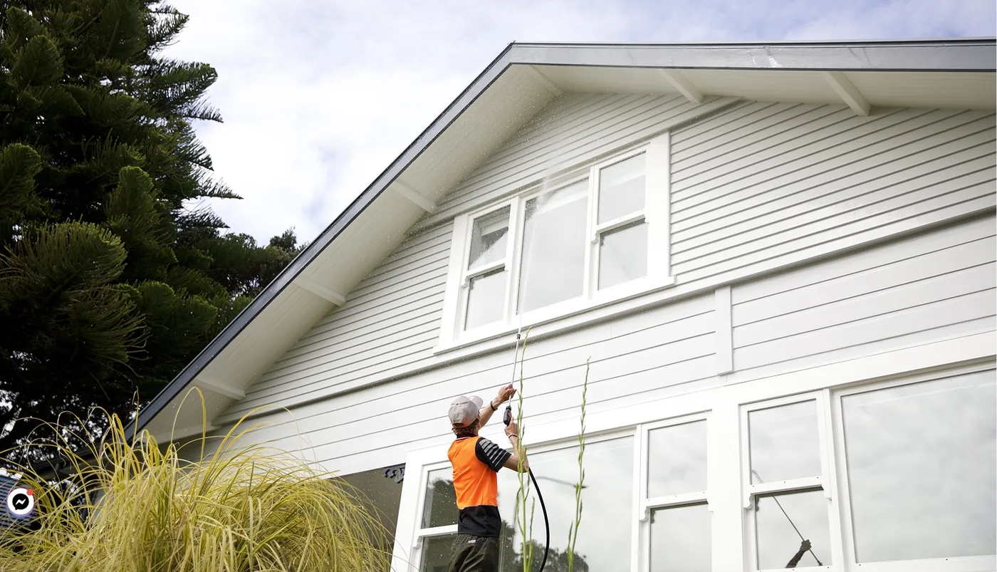 SnoWhite soft washing an Auckland home